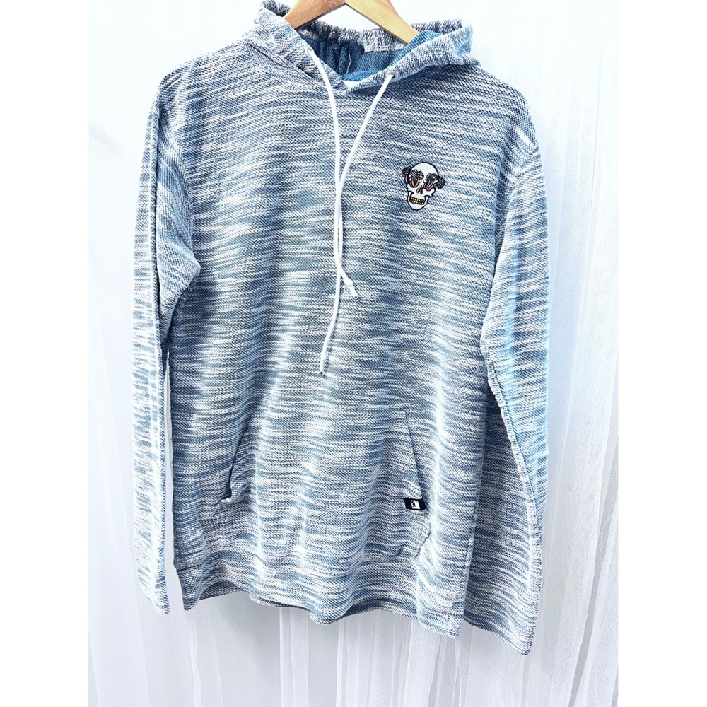 Dikotomy Mens Space Dye Pullover Hoodie Blue White Skull Patch Size L RN 99928